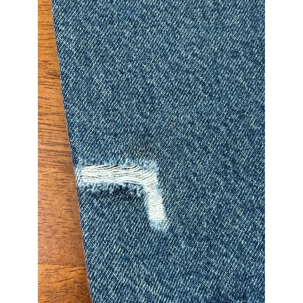 Levi's Ribcage Straight Ankle Jeans Womens 31 Blue Distressed High Rise Denim